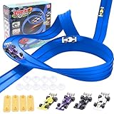 Tbintul Rennbahn Kinder 5M, Flexible Rennstrecke Auto Spielzeug mit 4 Leichtmetallfahrzeuge, Autorennspiele, Portable Spielzeug Dual Auto Rennbahn für Kinder ab 3 Jahre