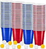 ZLPBAO 100 Partybecher Plastikbecher Cups Set Mehrweg Becher mit 12 pcs Pong Partybecher 500 ml Partybecher Kunststoff Red Blue Cups Wiederverwendbar Plastikbecher Getränkebecher