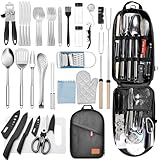 36-Teiliges Camping Kochgeschirr Set,Camping Geschirr Set,Camping Besteck Set,Camping Zubehör mit Edelstahl Gabeln,Messer und Löffel,Komplettes Tragbares Besteck für Outdoor,Picknick und Grillen