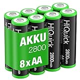 HiQuick AA Akku, NI-MH Mignon AA 2800mAh Akku, wiederaufladbare 1,2V AA batterien, 8 x Mignon AA