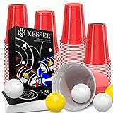 KESSER® Beer Pong Becher Set Mit Kartenset 54 Karten, Bierpong Trinkspiele Partybecher Sets (100 Becher 473ml + 10 Bällen) Bierpong Cups Spieleabend Geburtstag Partyspiel Hochzeit