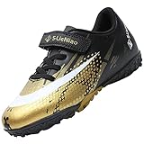 VLOOKST Fußballschuhe Jungen Kunstrasen Fussballschuhe Kinder Trainingsschuhe Mädchen Sneaker Sportschuhe Indoor Outdoor Turf Football Schuhe Unisex Schwarz Gold Gr.33