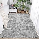 ASIinnsy Hochflor Teppich Wohnzimmer Flauschig Shaggy Weich Modern Grau Teppich Schlafzimmer Kinderzimmer Deko Langflor Teppiche Groß rutschfest Plüsch-Teppiche (Grau Weiß, 80 x 200 cm)