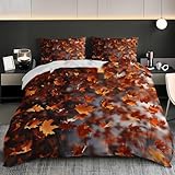 Mikrofaser Bettwäsche Set 3-teilig – Herbstliche AhornbläTter Fallen Muster Bettbezug 155x220 cm und 2 Kissenbezüge 80x80, Ahornblatt Weiches Atmungsaktives Bettdeckenbezug für Kinder