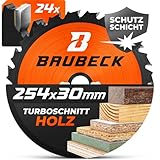 BAUBECK Sägeblatt 254x30 - Holz Zuschnitt - Kreissägeblatt 254 x 30 für schnellen Holzschnitt - Sägeblatt 254 kompatibel mit Bosch GTS 10, Bosch PTS 10, Metabo KGS 254 uvm. 254x30x2.0