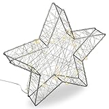 Nipach GmbH Dekoleuchte Metall-Stern Farbe Silber Weihnachtsstern 30 cm 25 LED warm weiß Batterie mit Timer Weihnachtsdekoration Dekostern Xmas