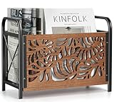 Optyuwah Zeitungsständer Holz Zeitschriftenhalter modern Zeitungshalter,Elegantes Skelett-Muster Magazinständer Aufbewahrungskorb Magazinsammler Aufbewahrung Organizer für Kataloge 33x26x17cm