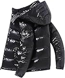 JiaWell Schwere Unisex, gesteppte glänzende Daunenjacken für Herren Damen, leistungsstarker Puffermantel mit Kapuze(L)