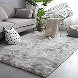 NIULAA Hochflor Teppich 160x230 Grau Weiß Modern Flauschig Weich, Groß für Wohnzimmer Deko Schlafzimmer Flur Läufer Outdoor Carpet Langflor Fellteppich Kunstfell Shaggy Einfarbig Bettvorleger