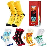 Pokemon Jungen Socken 5 Pack Pikachu Knöchel Socken Kinder Dehnbar Atmungsaktiv Crew Socken für Jungen Mädchen und Jugendliche Geschenke (3.5-6.5, Mehrfarbig)