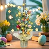 Osterdeko Osterbaum Licht, 45CM Frühlingsdeko Lichterbaum mit Tulpen LED Ostereierbaum mit Licht Bunte Osterstrauch Künstlicher Led Baum Innen Batteriebetrieben Baum für Frühling Osterdeko (A)