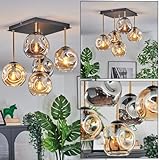HOFSTEIN Deckenleuchte Ripoll, 5-flammige Deckenlampe aus Metall/Glas in Schwarz/Gold/Rauch/Bernstein, Leuchte im Retro/Vintage-Design (Schirme Ø 15 cm), E14, Esszimmer, Wohnzimmer, Schlafzimmer