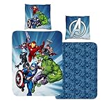 Bettwäsche 135x200 Flanell, Biber Jungen, Marvel Avengers, kuschelig weich für Winter, 1x Kissenbezug 80x80 + Bettbezug 135x200, 100% Baumwolle