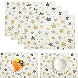 Platzsets Abwaschbar 4er Set 45x30 cm Tischsets Platzdeckchen rutschfeste Platzset Unterlage Tisch Set Esstisch Modern Placemats Kunst - Gold -minimalistisches Design