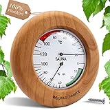 WOHLSCHMIEDE- Sauna Thermometer Hygrometer analog aus Holz (Erle) - Edles Sauna Zubehör Set mit 2in1 Wohlfühlfunktion - Präziser Temperatur und Luftfeuchtigkeitsmesser für die Sauna