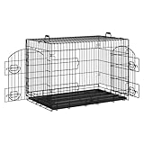 EUGAD Hundekäfig mittelgroße Hunde, Hundetransportkäfig 92x63x57 cm, Hundebox für Zuhause Auto Transport, Gitterbox faltbar, mit 2 Türen Bodenwanne Griffen, aus Metall, Schwarz, 0348GL