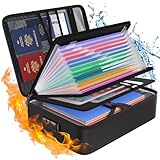 Tamfile 5200℉ Feuerfeste Dokumentenbox, Wasserfeste Dokumententasche mit 13 Taschen, Akkordeonordner, Dokumenten-Organizer und Etiketten, tragbare Aktenaufbewahrungsbox mit Schloss, Schwarz