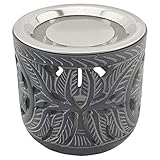 Räucherstövchen aus indischem Speckstein – mit Edelstahlsieb & Metallscheibe – Shiva Design – Höhe 9 cm – Ideal für Weihrauch & Kräuter