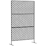 Outsunny Raumteiler 3-teilig 122 x 198 cm Freistehend Paravent in Gitter, Trennwand 3-TLG Sichtschutz aus Stahl, Outdoor Raumtrenner Sichtschutzwand Stellwand für Garten, Balkon, Terrasse, Schwarz