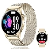 MiGuoLeyu Smartwatch Damen Herren mit Telefonfunktion 1.43' Voll Touch Smart Watch Fitnessuhr mit 107 Sportmodi, Schlafmonitor Schrittzähler Pulsuhr IP67 Wasserdicht Stoppuhr für iOS Android/Gold