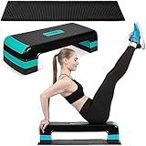 Neosport Aerobic Steppbrett Stepper Step-Bench mit Anti-Rutsch-Matte - Höhenverstellbar Stepbench mit 3 Stufen - Trainingsgerät für Büro und Zuhause - 30 x 80 x 20 - Türkis, Schwarz