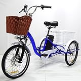 pealiritansemen 20-Zoll-Elektrodreirad Für Erwachsene, 7-Gang-Dreirad, Mit 48V-12Ah-Akku, 20km/h Höchstgeschwindigkeit, 35–45km Reichweite, 80–92 cm Verstellbarer Sitz, Mit Scheinwerfer Und Hupe Blue