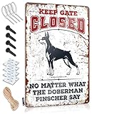 Barschilder für Zuhause, Wandstange, Tür geschlossen halten, egal was der Dobermann Pinscher sagt, Blechschild für Herren, CABE Decor (20 x 30 cm)