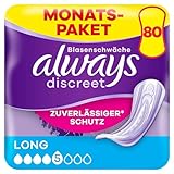 Always Discreet Inkontinenzeinlagen Long, 80 Binden (4 x 20 Stück) Monatspaket, diskreter Schutz & hohe Saugstärke, Geruchskontrolle (Verpackung kann variieren)