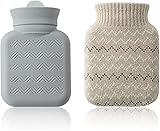 Baby-Wärmflasche mit Strickbezug, Tragbarer Mini-Silikon-Handwärmer, Mikrowellenheizung Verfügbar, Wärmflasche für die Wärme- und Kältetherapie, Fit für Kinder und Erwachsene (Grey)