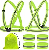 Abiyou 4PCS Einstellbar Reflektierende Warnweste, Reflektorweste, Reflektierende Sicherheitsweste, Reflektorband Fahrrad Weste, Reflektierende Weste, für Fahrrad, Joggen, Laufen, Wandern(Gelb)