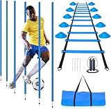 YGORTECH Slalomstangen Fussball Trainingsset Set Slalom Poles 6 Slalom Stangen mit Koordinationsleiter 6m,12 Hütchen Fussball trainingszubehör für Koordinationstraining, Slalom, Fußball, Hundesport
