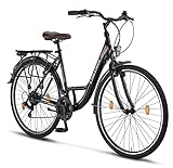 Chillaxx Bike Strada Premium City Bike in 26 und 28 Zoll - Fahrrad für Mädchen, Jungen, Herren und Damen - 21 Gang-Schaltung - Hollandfahrrad Citybike (28 Zoll, Schwarz V-Bremse)