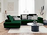 Bestmobilier Pablo – Ecksofa mit Schlaffunktion – mit Bettkasten – verstellbare Kopfstützen – aus Velours – 5-Sitzer – Links Grün