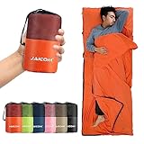 JAICOM Hüttenschlafsack, Ultraleichter Seideschlafsack für Reise, Bequemer und Weicher Schlafsack kleines Packmaß aus Mikrofaser, Ideal für Sommer, Rucksackreise, Hotels ud Hütte (Orange)