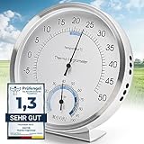 MAVORI® 2in1 Thermometer & Hygrometer aus Edelstahl | Analog Hygrometer & Thermometer | Luftfeuchtigkeitsmesser & Raumthermometer innen für Ihr gesundes Raumklima | Ø 12,5cm