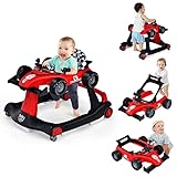 GOPLUS 4 in 1 Baby Lauflernhilfe, Lauflernwagen höhenverstellbar mit Licht & Musik, Baby Walker Autoförmig mit Einstellbarer Geschwindigkeit, Gehfrei Baby ab 6 Monaten (Rot)