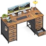 Coleshome Schreibtisch mit 8 Stoff Schubladen, 120x48cm Schreibtisch mit Stauraum Computertisch mit Kopfhörer, Bürotisch PC Tisch Officetisch für Büro, Wohnzimmer, Home Office, Braun