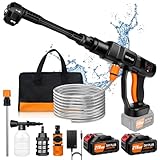 Akku Hochdruckreiniger, 45 Bar Mobile Akku-Hochdruckreiniger mit 2*3000mAh Akku ,Tragbarer Hochdruckreiniger 6-in-1 verstellbare Düse, Ultrastarke Reinigung,9 Meter Schlauch for Auto/Garten Reinigung
