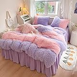 Guojm Duvet Cover Set Winter Doppelfarbe Plüsch Duvet -Abdeckungsset, weich warm Dicke Bettwäsche Set Duvet Cover Bett Bettwäsche ausgestattete Blechkissenwecker Bettrock -Bettdecke (Farbe: 6, Größe: