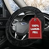 WALSER Lenkradbezug aus 100% Lammfell – Auto Lenkradschutz Winter, Fell Lenkradbezug, extra weich warm, universell passend, schwarz