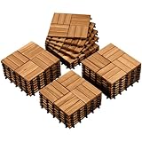 Yaheetech Holzfliesen Akazie 30x30 cm, 27er Set-ca. 2,6 m² Leicht Verlegbar Terrassenfliesen Balkonfliesen Klicksystem, Wetterfest Bodenfliesen Gartenfliesen für Terrasse, Balkon & Garten, Holzfarbe