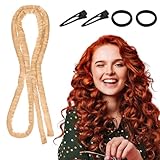XLIUAX Heatless Curls Band, Hitzefreies Lockenband Stirnband über Nacht, Heatless Lotta Curls Dünn mit 2 Haargummis, 2 Haarspangen, Weiche Lockenwickler für Kurzes und Langes Haar ohne Hitze (Gold)