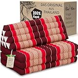 livasia Thaikissen 3 Auflagen für Paare XXL - 190x80x8cm - Dreieckskissen Klappmatratze, extrabreit Kapok, Rückenkissen faltbar, Thaimatte zum Klappen, Meditationskissen (Rubinrot)