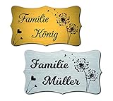 Klingelschild Türschild Briefkastenschild mit Blumen inkl. Gravur selbstklebend Namensschild Haustür personalisiert Briefkastenschild Willkommensschild mit Gravur Schild Türschild silber/gold