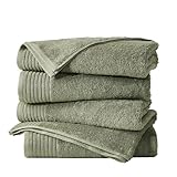 Great Bay Home Olive Badetuch-Set, schnell trocknend, modernes Badetuch-Set mit gerippter Bordüre, Ringgesponnene 100% Baumwolle, Plüsch, luxuriöse Handtücher für Badezimmer (4er-Pack, Olivgrün)