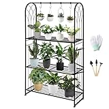 3 Etagen Blumenregal Pflanzenregal Höhenverstellbarer, 130.5cm Blumenständer Metall Schwarz für Mehrere Pflanzen, Pflanzentreppe Blumentreppe Pflanzenständer Gartenregal für Indoor Outdoor Wohnzimmer