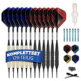 DartPro Dartpfeile mit Kunststoffspitze – 12 Dartpfeile für elektronische Dartscheibe [18g] – Softdarts Set [inkl. 6 Alu Dart Schaft + 21 Dart Flights]