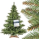 FairyTrees Weihnachtsbaum künstlich 180cm NORDMANNTANNE mit Christbaum Holzständer | TESTSIEGER Tannenbaum künstlich mit grünem Stamm | Made in EU