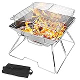 Odoland BBQ Feuerstelle Tragbare Lagerfeuerstelle Faltbarer Campinggrill 304 Edelstahl Grill für Camping Picknick Terrasse Garten mit Tragetasche