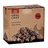 GRILLCHEF Lava Steine - 3kg | Nachfüllpackung für Lavastein-Gasgrills | Gleichmäßige Wärmeverteilung & Wärmespeicherung | Zum Auffangen von herabtropfendem Fett geeignet | Mehrfach verwendbar [3kg]
